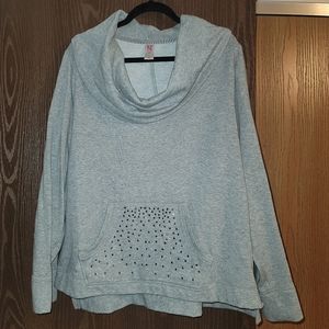 Lane Bryant Cowl Neck Sweatshirt w/Rhinestone Kanagaroo Pocket - Gray - 18/20